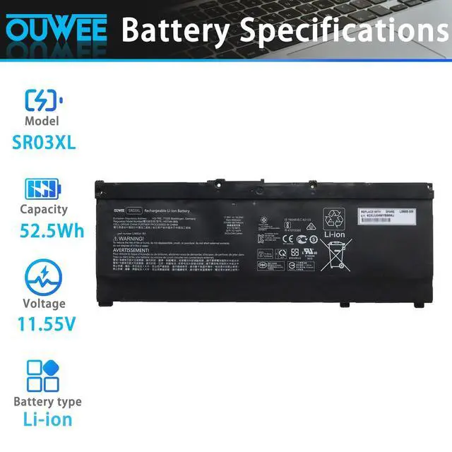 Alt view image 2 of 5 - SR03XL HSTNN-IB8L Laptop Battery Compatible with Hp Pavilion 15-CX00 Envy x360 15-cn0000 17-bw0000 Series HSTNN-DB8Q L08934-2C1 L08934-1B1 L08855-855 11.55V 52.5Wh 4550mAh