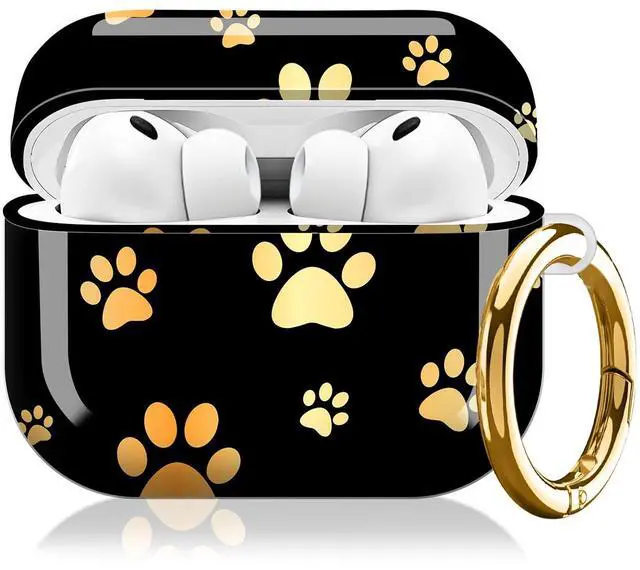 Main image of Compatible with AirPod Pro 3rd Gen(2025) Case,Protective Case for AirPod Pro 3rd Gen, Shockproof with Carabiner, Wireless Charging Compatible for Women Men (Dog Paws Golden)