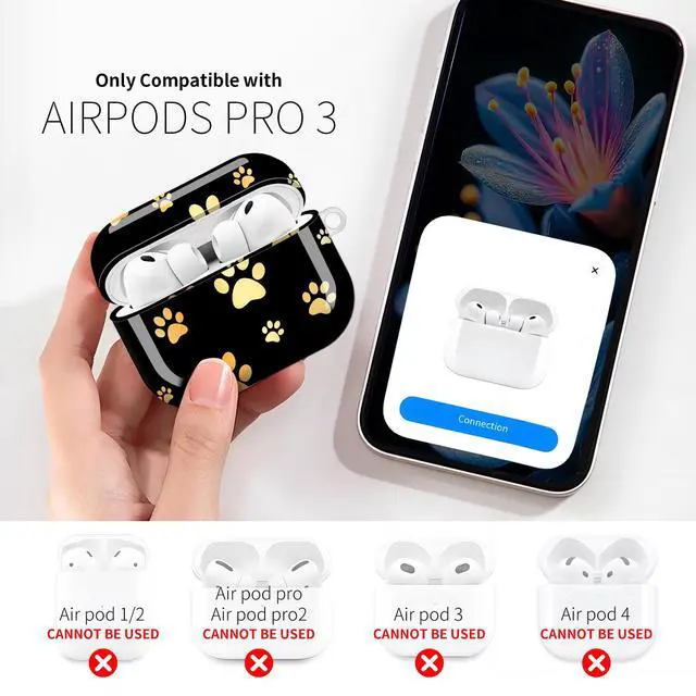 Alt view image 3 of 6 - Compatible with AirPod Pro 3rd Gen(2025) Case,Protective Case for AirPod Pro 3rd Gen, Shockproof with Carabiner, Wireless Charging Compatible for Women Men (Dog Paws Golden)