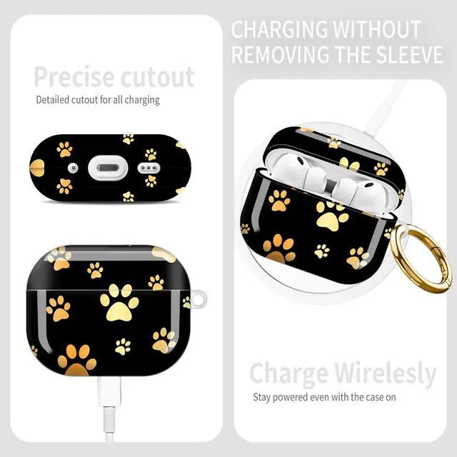 Alt view image 5 of 6 - Compatible with AirPod Pro 3rd Gen(2025) Case,Protective Case for AirPod Pro 3rd Gen, Shockproof with Carabiner, Wireless Charging Compatible for Women Men (Dog Paws Golden)