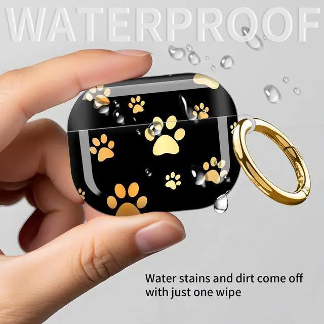 Alt view image 6 of 6 - Compatible with AirPod Pro 3rd Gen(2025) Case,Protective Case for AirPod Pro 3rd Gen, Shockproof with Carabiner, Wireless Charging Compatible for Women Men (Dog Paws Golden)