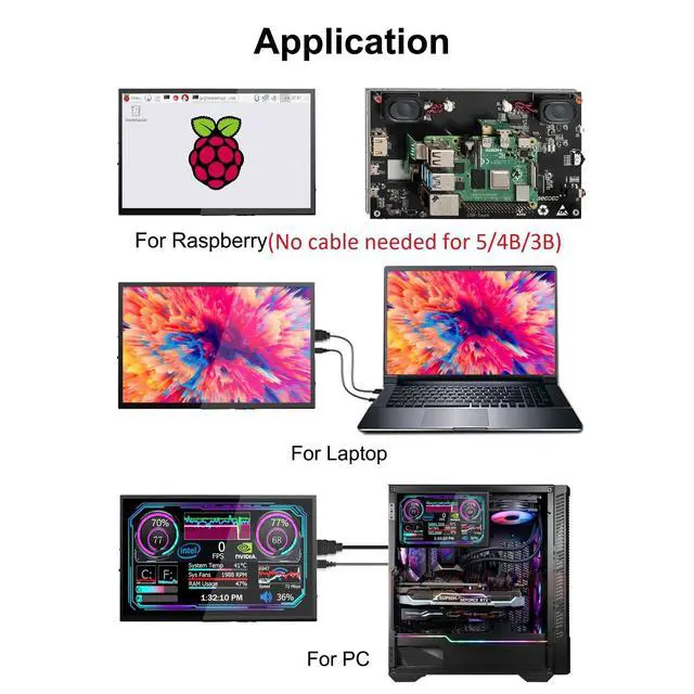 Alt view image 5 of 7 - Touchscreen Monitor for Raspberry Pi 7'' IPS LCD Screen 1024 x 600 Smooth Touch Built-in Dual Speakers HDMI Input Compatible with Raspberry Pi 5/4/3/Zero Easy Set-up Driver-Free