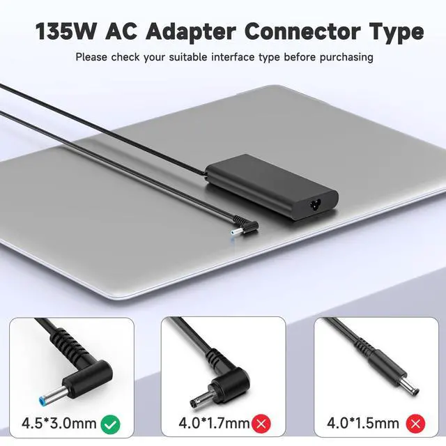 Alt view image 4 of 7 - 135W 19.5V Laptop Charger Compatible with HP Spectre x360 15 16 15-df 15-EB 15-dc 16t-f 16-f Series; Pavilion Gaming 15 17; Omen 15 17; Envy 14 17 TPN-DA11 TPN-CA13 Power Supply Cord