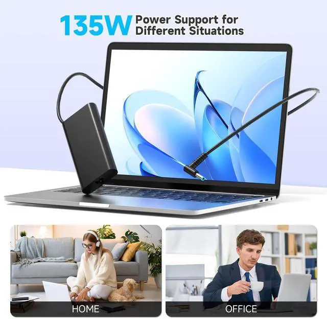 Alt view image 7 of 7 - 135W 19.5V Laptop Charger Compatible with HP Spectre x360 15 16 15-df 15-EB 15-dc 16t-f 16-f Series; Pavilion Gaming 15 17; Omen 15 17; Envy 14 17 TPN-DA11 TPN-CA13 Power Supply Cord