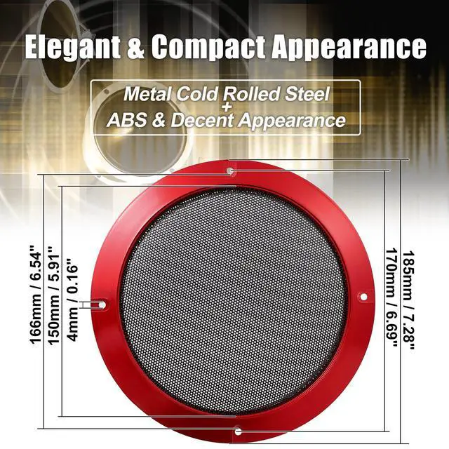 Alt view image 4 of 6 - 6.5 Inch Car Metal Audio Speaker Grill Cover Mesh Woofer Horn Guard Decorative Circle Grille Protector Red