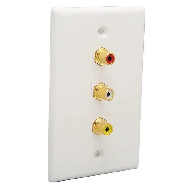 Main image of 3 Ports RCA Wall Plate 1080P RCA AV Media Wall Outlet Plates for Subwoofer Audio Port Home Theater AV, Gold Plated Connector
