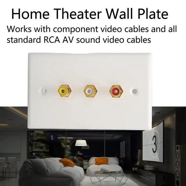 Alt view image 2 of 7 - 3 Ports RCA Wall Plate 1080P RCA AV Media Wall Outlet Plates for Subwoofer Audio Port Home Theater AV, Gold Plated Connector