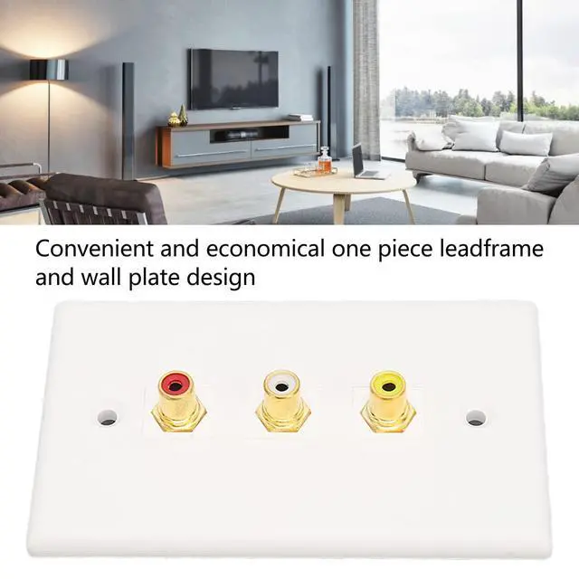 Alt view image 3 of 7 - 3 Ports RCA Wall Plate 1080P RCA AV Media Wall Outlet Plates for Subwoofer Audio Port Home Theater AV, Gold Plated Connector
