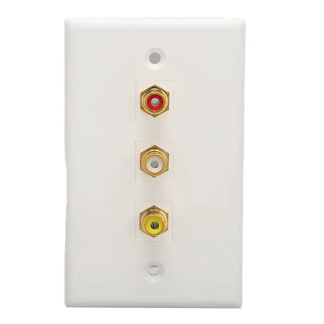 Alt view image 4 of 7 - 3 Ports RCA Wall Plate 1080P RCA AV Media Wall Outlet Plates for Subwoofer Audio Port Home Theater AV, Gold Plated Connector