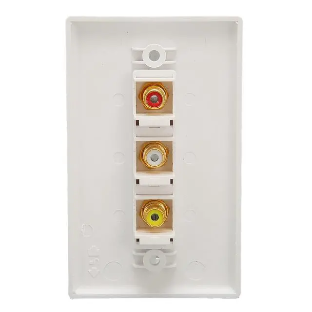 Alt view image 5 of 7 - 3 Ports RCA Wall Plate 1080P RCA AV Media Wall Outlet Plates for Subwoofer Audio Port Home Theater AV, Gold Plated Connector