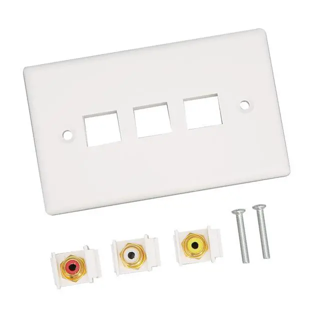 Alt view image 6 of 7 - 3 Ports RCA Wall Plate 1080P RCA AV Media Wall Outlet Plates for Subwoofer Audio Port Home Theater AV, Gold Plated Connector