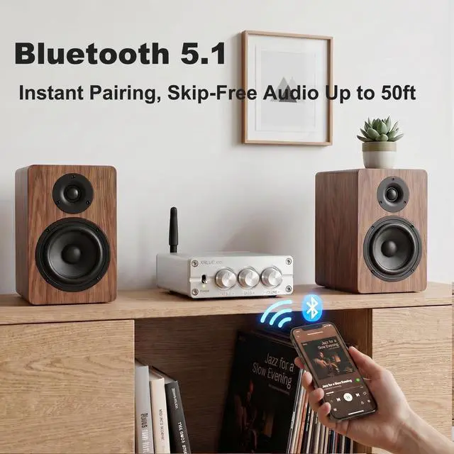 Alt view image 3 of 6 - Max 200W Bluetooth Amplifier for Speakers, 2.0 Channel Home Mini Stereo Amp, Premium Full Aluminum CNC Body, with Bass Treble Control, Includes 24V 5A Adapter for Garage, Party, Living Room