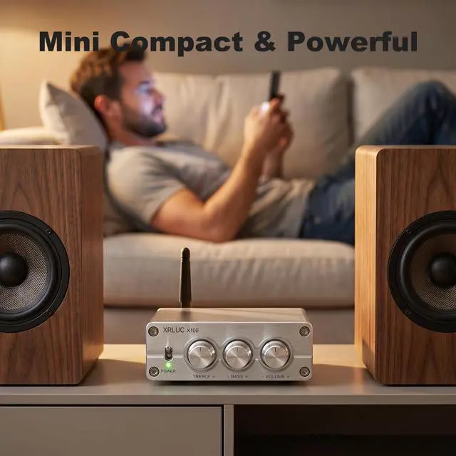 Alt view image 5 of 6 - Max 200W Bluetooth Amplifier for Speakers, 2.0 Channel Home Mini Stereo Amp, Premium Full Aluminum CNC Body, with Bass Treble Control, Includes 24V 5A Adapter for Garage, Party, Living Room