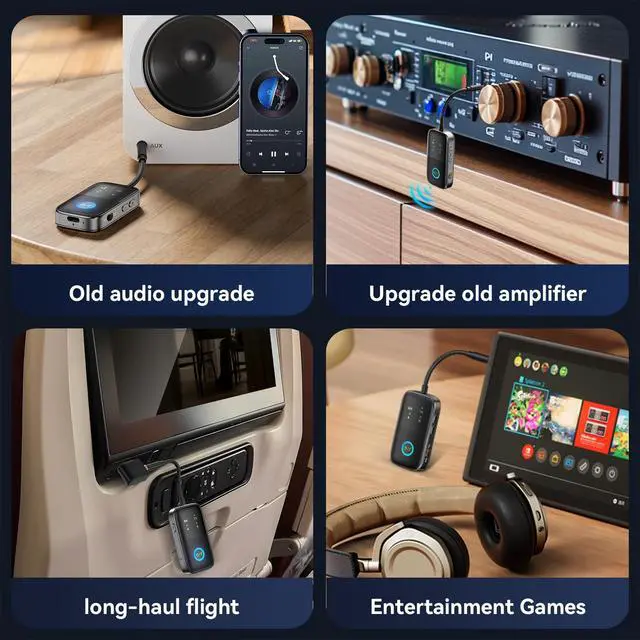 Alt view image 6 of 7 - 2-in-1 Bluetooth 5.2 Transmitter Receiver for TV/Airplane/Gym/Planes/Boat, Dual Link aptX Adaptive Low Latency Audio Adapter, Wireless Converter for 3.5mm Aux Jack, Supports 2 Headphones