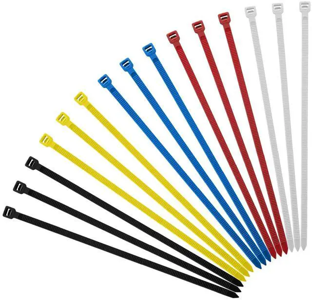 Main image of 100PCS 12 Inch Colored Zip Ties, 120LBS Strength Heavy Duty, PA66 Nylon | 0.3 inch Wide, Assorted 5 Colors, Self-Locking UV Resistant Cable Ties for Color-Coded Cable Management
