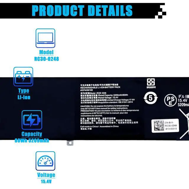 Alt view image 2 of 7 - RC30-0248 Laptop Battery Replacement for Razer Blade 15 2018 Advanced RZ09-02386E92 RZ09-02385 RZ09-02386 RZ09-02886 RZ09-02887 RZ09-02888 RZ09-0301 RZ09-0313 RZ09-0409x Series 80Wh 5209mAh 15.4V