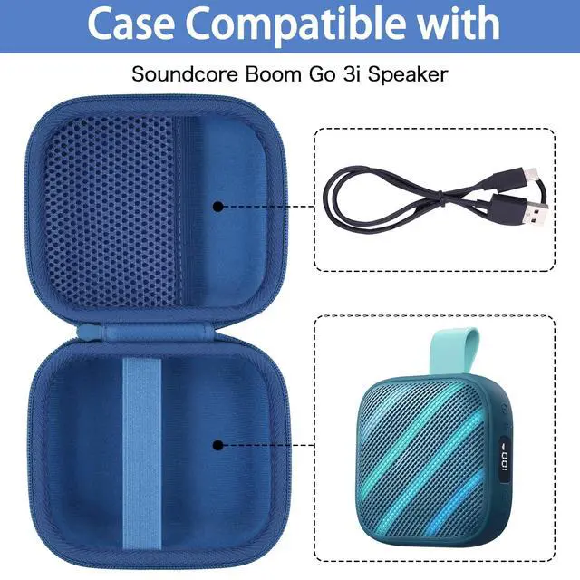 Alt view image 2 of 6 - for Anker Soundcore Boom Go 3i Bluetooth Speaker Hard Travel Case, Blue | Travel Protective Storage Bag with Mesh Pocket & Hand Strap, Shockproof EVA Shell and Soft Lining, Portable Bag Replacement