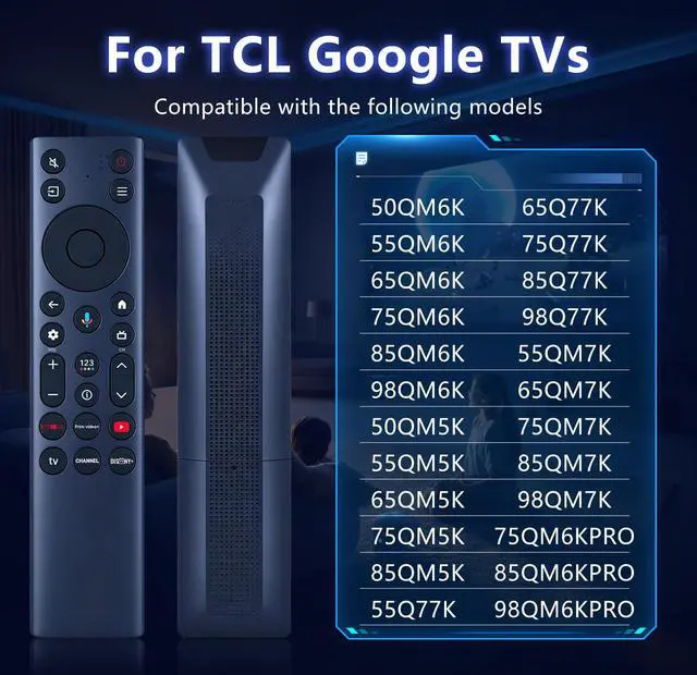 Alt view image 3 of 7 - 2026 New RC923A FMB1 Voice Remote Control Replacement for TCL 50/55/65/75 Inch QM5K QM6K Q77K QM7K Series QLED, QLED Mini Google TV G0401-000267 50QM6K 55QM6K 65QM6KPRO 65QM6K 75QM6K