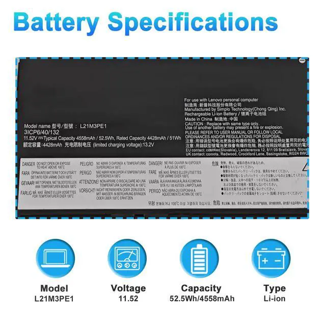 Alt view image 2 of 7 - L21M3PE1 L21M3PE0 Laptop Battery for Lenovo IdeaPad Flex 5 14ALC7 | 14IAU7 16ALC7 16IAU7 Series L21C3PE0 L21L3PE0 L21B3PE0 L21M3PE2 SB11F38037 5B11F38034 11.52V 52.5Wh 4558mAh