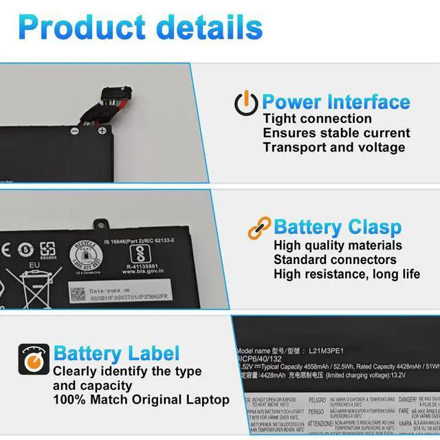Alt view image 3 of 7 - L21M3PE1 L21M3PE0 Laptop Battery for Lenovo IdeaPad Flex 5 14ALC7 | 14IAU7 16ALC7 16IAU7 Series L21C3PE0 L21L3PE0 L21B3PE0 L21M3PE2 SB11F38037 5B11F38034 11.52V 52.5Wh 4558mAh