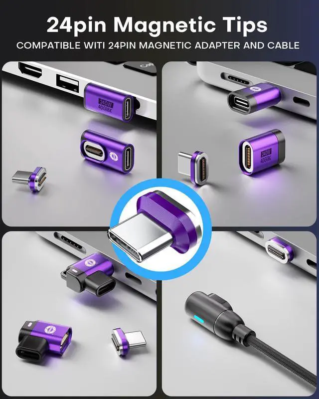 Alt view image 2 of 6 - Magnetic 24-Pin Micro USB Connector Tip, 240W PD Fast Charging 40Gbps Data | 4K60Hz Video, Anti-Arc Design, 3rd Gen Neodymium Magnet, Compatible with 24PIN Magnetic Adapter, 3Pack