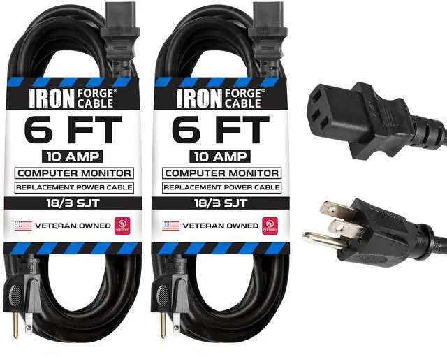 Main image of PC/TV/Monitor Power Cord, 6 Ft, 2 Pack | 18/3 Cable, 2 Pack - For TVs, Computers & Monitors
