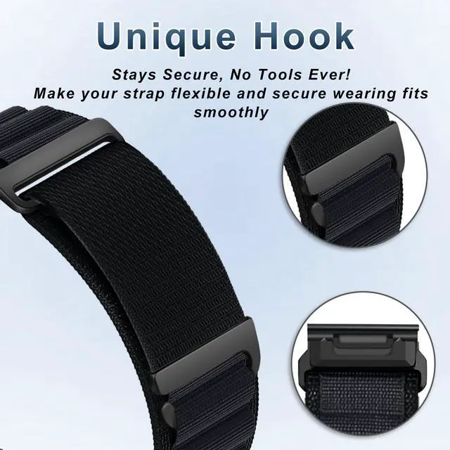Alt view image 3 of 7 - QuickFit 26 mm Replacement Watch Strap Compatible with Garmin Fenix 8 51 mm/Fenix 7X Pro Solar/Fenix 6X/Fenix 5X, Adjustable Bracelet, Nylon Sport Band for Garmin Tactix 8 51 mm - Black