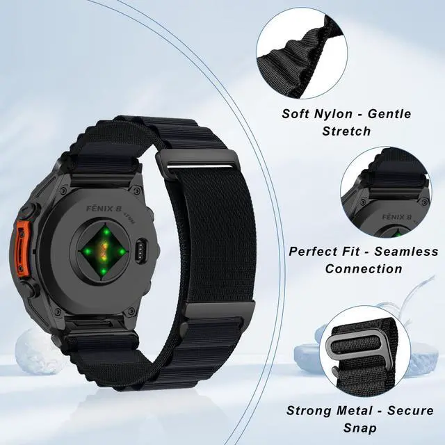 Alt view image 4 of 7 - QuickFit 22 mm Replacement Watch Strap Compatible with Garmin Fenix E/Fenix 8 47 mm/Fenix 7 Pro/Fenix 6 Pro, Adjustable Bracelet, Nylon Sport Band for Garmin Tactix 8 47 mm - Black