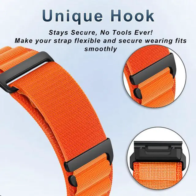 Alt view image 3 of 7 - QuickFit 22 mm Replacement Watch Strap Compatible with Garmin Fenix E/Fenix 8 47 mm/Fenix 7 Pro/Fenix 6 Pro, Adjustable Bracelet, Nylon Sport Band for Garmin Tactix 8 47 mm - Orange