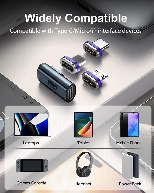 Alt view image 4 of 6 - Magnetic 24-Pin Micro USB Connector Tip, 240W PD Fast Charging 40Gbps Data | 4K60Hz Video, Anti-Arc Design, 3rd Gen Neodymium Magnet, Compatible with 24PIN Magnetic Adapter, 3Pack