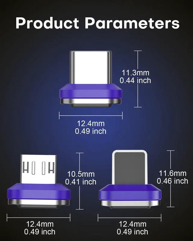 Alt view image 6 of 6 - Magnetic 24-Pin Micro USB Connector Tip, 240W PD Fast Charging 40Gbps Data | 4K60Hz Video, Anti-Arc Design, 3rd Gen Neodymium Magnet, Compatible with 24PIN Magnetic Adapter, 3Pack