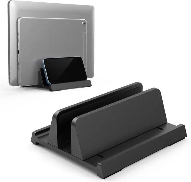Main image of Adjustable Vertical Laptop Stand for Desk, Compatible with 11-Inch to 17.3-Inch Laptops, iPad, iPhone, MacBook Pro/Air, Dell, HP, Lenovo, Asus - 3 in 1 Design Computer Stand (Black)