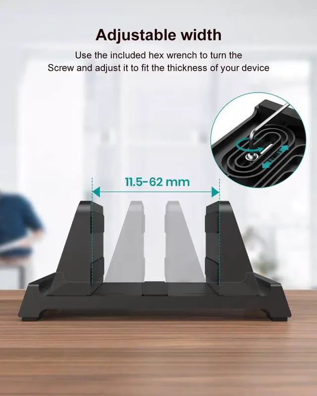 Alt view image 3 of 6 - Adjustable Vertical Laptop Stand for Desk, Compatible with 11-Inch to 17.3-Inch Laptops, iPad, iPhone, MacBook Pro/Air, Dell, HP, Lenovo, Asus - 3 in 1 Design Computer Stand (Black)