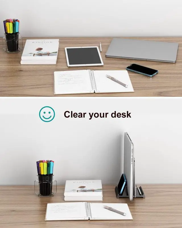Alt view image 5 of 6 - Adjustable Vertical Laptop Stand for Desk, Compatible with 11-Inch to 17.3-Inch Laptops, iPad, iPhone, MacBook Pro/Air, Dell, HP, Lenovo, Asus - 3 in 1 Design Computer Stand (Black)