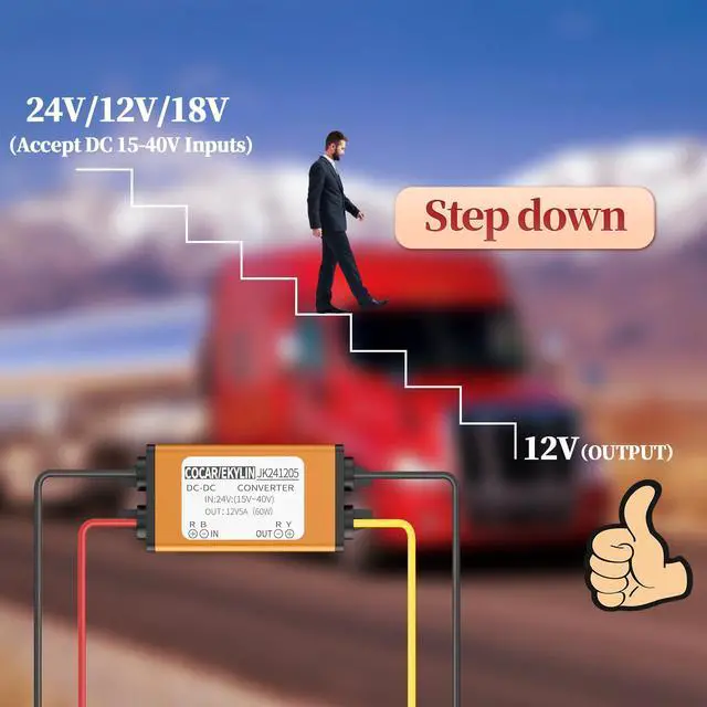 Alt view image 2 of 6 - More Safe 18V to 12V Step Down Converter - 5A 60W DC to DC Converter with Output overcurrent Protection for Golf Cart, Truck, Vehicle, Boat (Accepts 15-40V Inputs)
