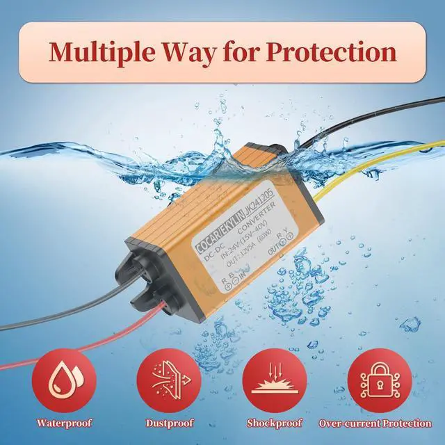 Alt view image 6 of 6 - More Safe 18V to 12V Step Down Converter - 5A 60W DC to DC Converter with Output overcurrent Protection for Golf Cart, Truck, Vehicle, Boat (Accepts 15-40V Inputs)