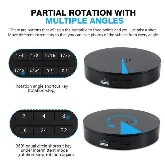 Alt view image 3 of 6 - 13.7inch 110LB Motorized 360° Photography Turntable with Remote | Electric Rotating Display Stand, 110V-220V, Smooth Rotation, White, for Product Photos, Short Videos & Display