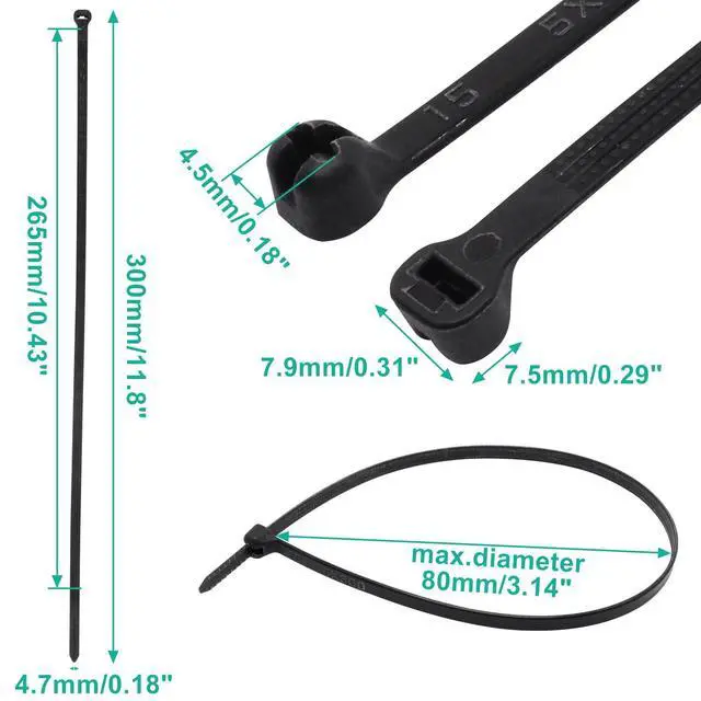 Alt view image 2 of 7 - 150pcs Push Mount Zip Ties 12 inch, Self Locking Straps Cable Zip Tie with Stainless Steel Metal Tooth Locking Device Heavy Duty Nylon Zip Tie Clips (12", Black)