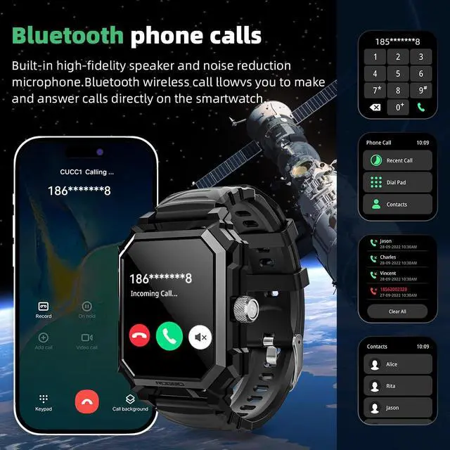 Alt view image 2 of 6 - Military Smart Watch for Men | Answer/Dial Call, 680mAh Battery, IP69 Waterproof, Blood Pressure Heart Rate, Android Phones Compatible, Fitness Tracker