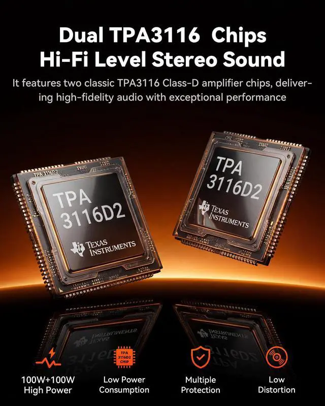 Alt view image 3 of 6 - G12D Bluetooth 5.3 Stereo Amplifier,200W Mini Class D Amp with USB Flash Drive/RCA Input,3.5mm Headphone Output and Remote Control,Suitable for Home Stereo Amplifier and Active Speakers
