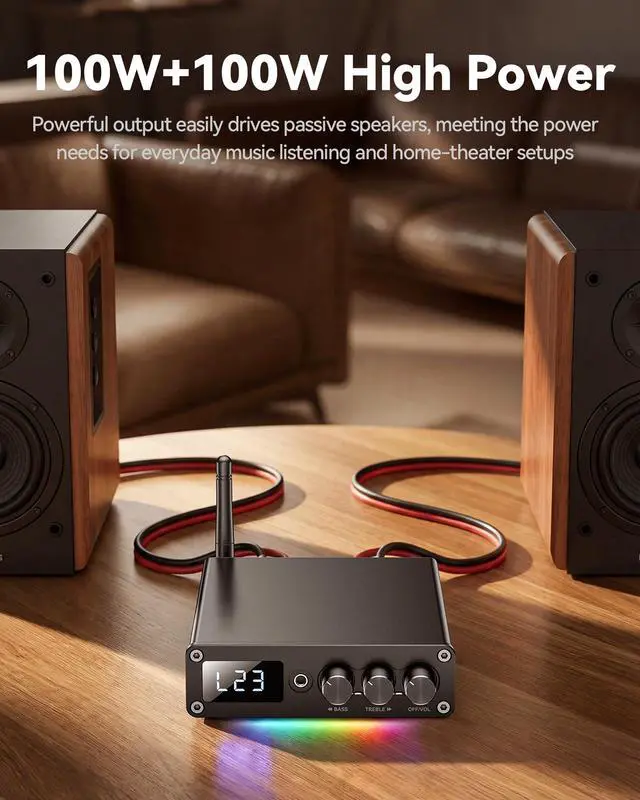 Alt view image 6 of 6 - G12D Bluetooth 5.3 Stereo Amplifier,200W Mini Class D Amp with USB Flash Drive/RCA Input,3.5mm Headphone Output and Remote Control,Suitable for Home Stereo Amplifier and Active Speakers