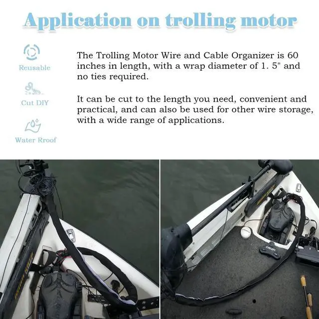 Alt view image 2 of 7 - Trolling Motor Cable Organizer Sleeve, 60" L Black Neoprene Troll Sleeve Trolling Motor Wire Cover Wire Storage Bag/Wire Finishing