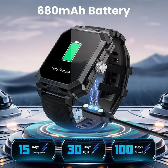 Alt view image 5 of 6 - Military Smart Watch for Men | Answer/Dial Call, 680mAh Battery, IP69 Waterproof, Blood Pressure Heart Rate, Android Phones Compatible, Fitness Tracker