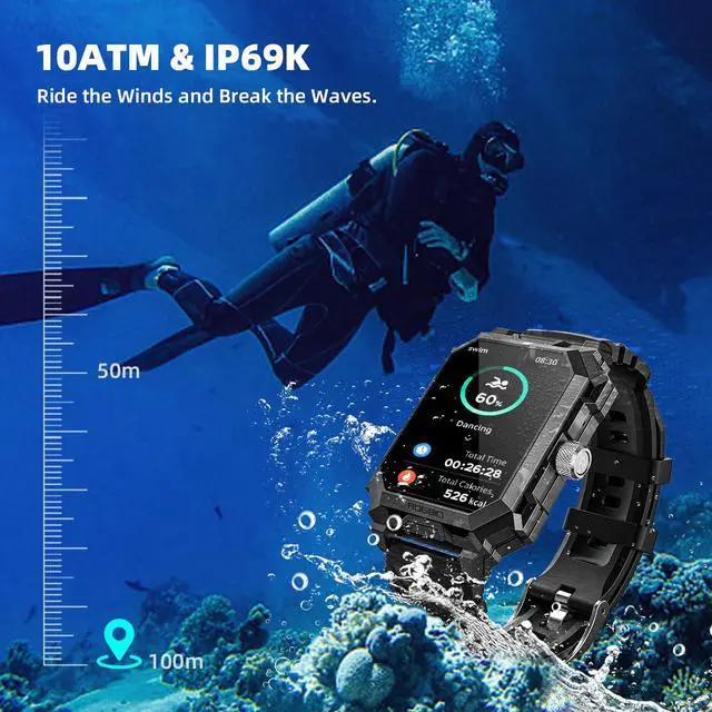 Alt view image 6 of 6 - Military Smart Watch for Men | Answer/Dial Call, 680mAh Battery, IP69 Waterproof, Blood Pressure Heart Rate, Android Phones Compatible, Fitness Tracker