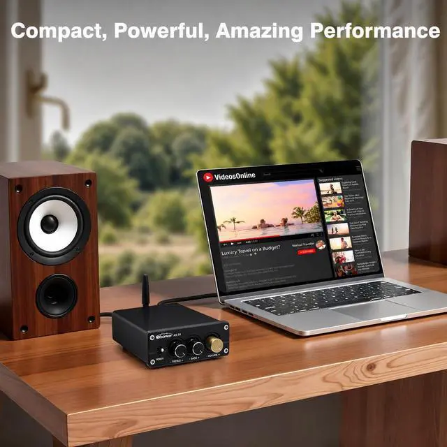 Alt view image 6 of 7 - AS-33 Stereo Receivers Amplifier Home Audio,2 Channel 200W Dual TPA3116 Class D Amp,Bluetooth 5.3 Amplifier for Home Speakers, Audio Receiver with RCA,AUX Input