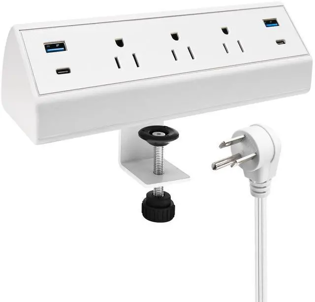 Main image of Fast Charge USB C Desk Clamp Power Strip 40W, Desktop Power Station Edge Mount Surge Protector 2 PC 20W USB-C Ports&2 QC 18W USB A Ports 3 Outlets for Home Office School Hotel ETL (White)