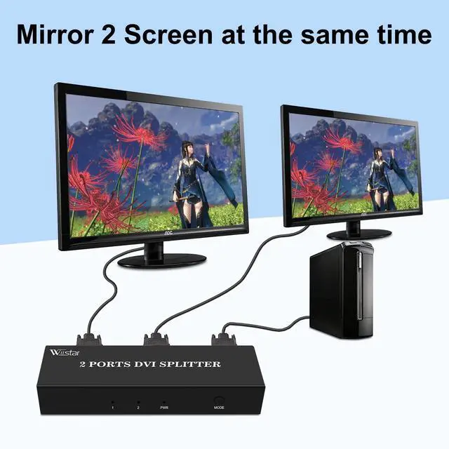Alt view image 4 of 7 - DVI Splitter 1 in 2 Out 2 Port DVI Distribution Video Splitter 1x2 | Resolution Up to 1080P for PC Laptop DVR Projector HDTV