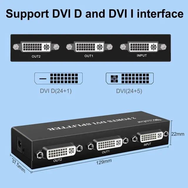 Alt view image 3 of 7 - DVI Splitter 1 in 2 Out 2 Port DVI Distribution Video Splitter 1x2 | Resolution Up to 1080P for PC Laptop DVR Projector HDTV