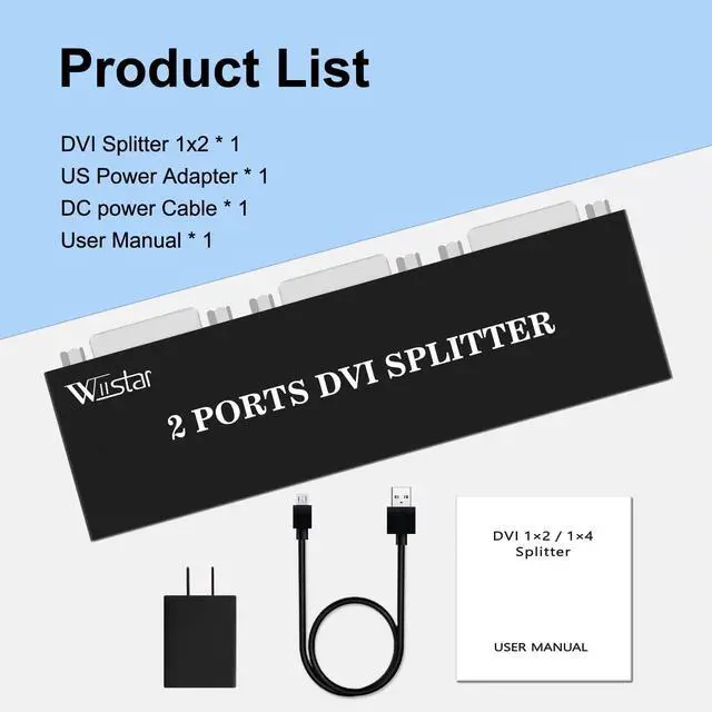 Alt view image 7 of 7 - DVI Splitter 1 in 2 Out 2 Port DVI Distribution Video Splitter 1x2 | Resolution Up to 1080P for PC Laptop DVR Projector HDTV