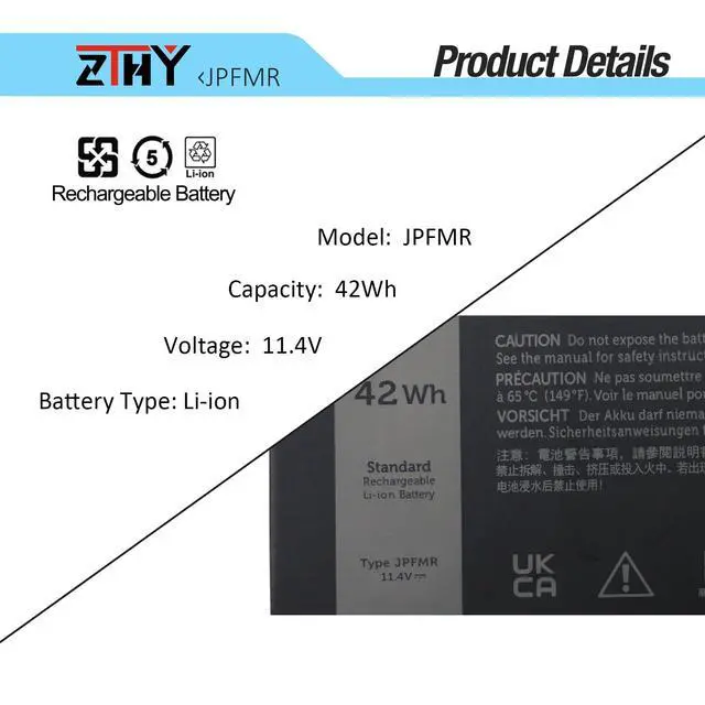 Alt view image 2 of 6 - JPFMR 42Wh Laptop Battery Replacement for Dell Chromebook 3100 3400 | Dell Chromebook 3400 3100 2-in-1 5488 5493 5593 Notebook Battery P90F 7MT0R 16DPH 7T0D3 07T0D3 DN33X RDNP5 11.4V 3-Cell